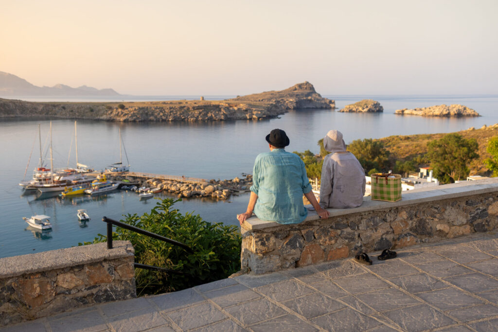 Lindos village evening sunset